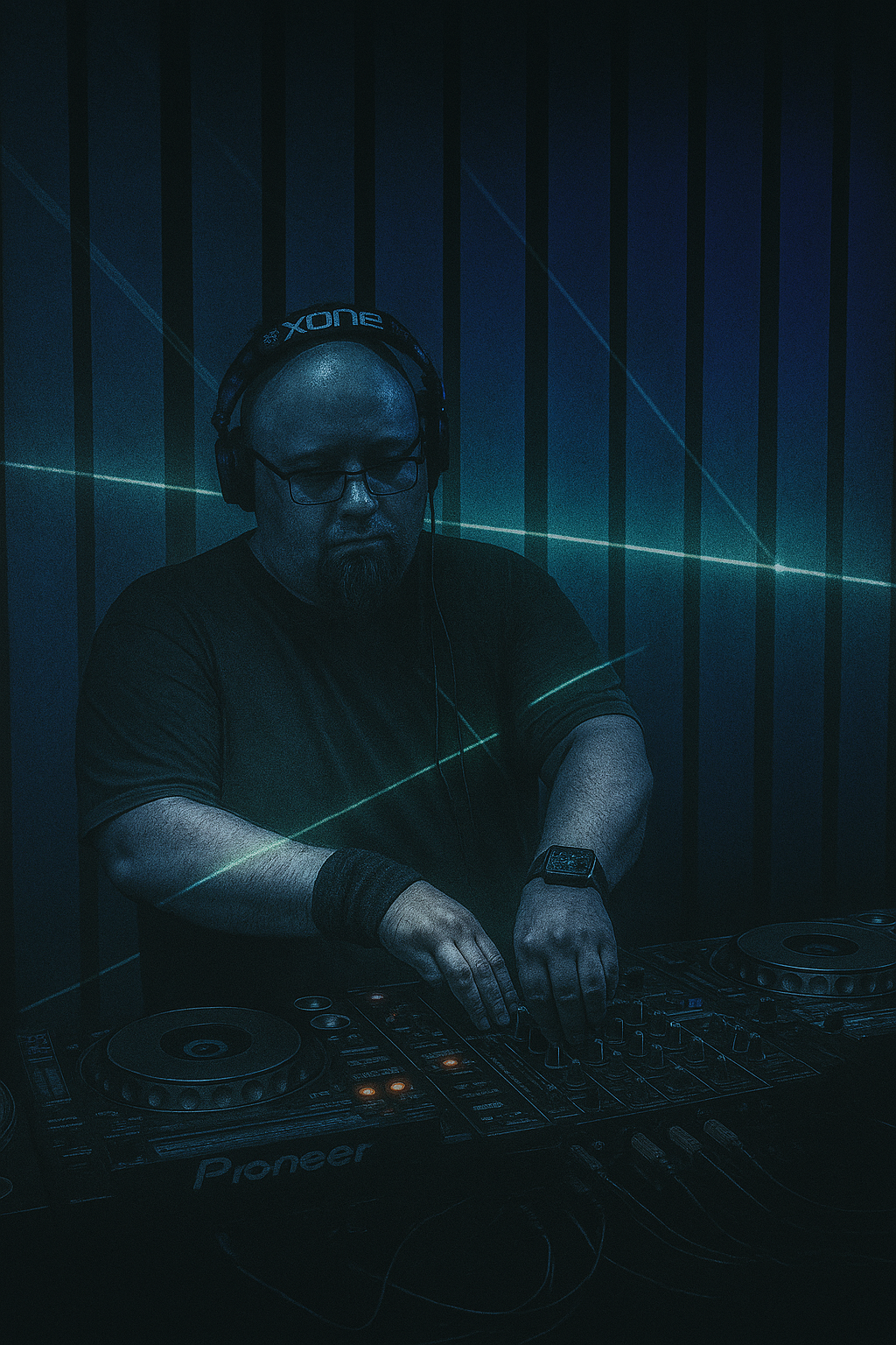 Sade Rush zöld lézerrel megvilágított pult mögött